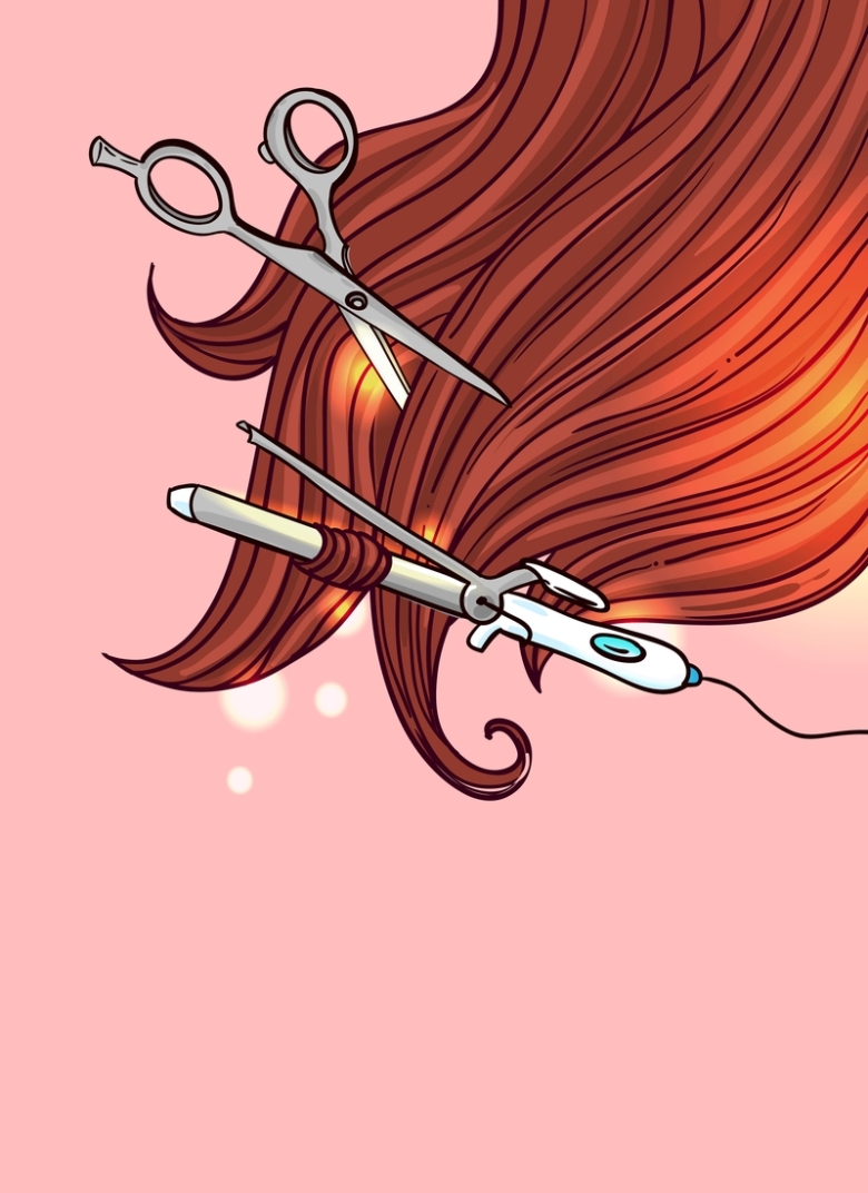 矢量卡通简笔画美发剪发背景免抠素材免费下载_觅元素51yuansu.com