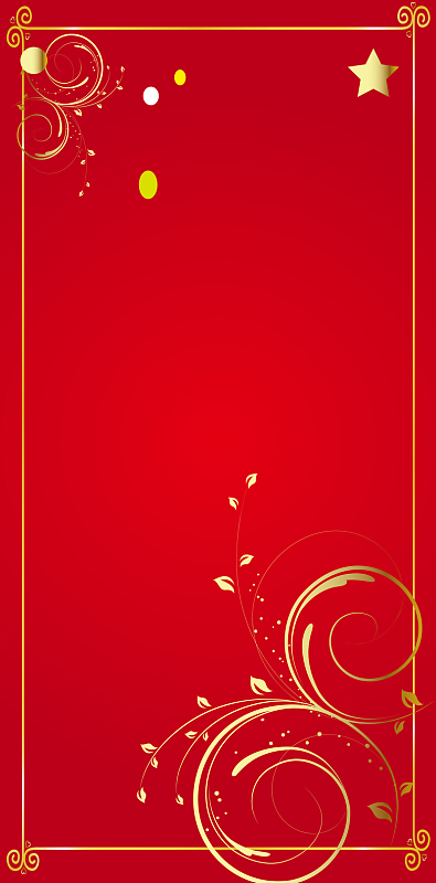 手绘金色花纹红底背景素材