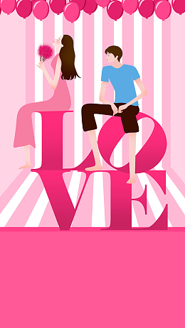 粉色卡通男女LOVE七夕节H5背景