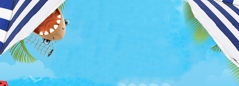 淘宝卡通手绘大海蓝色背景banner