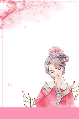 粉色手绘唯美女生节花瓣古风少女背景