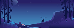 幽美夜晚卡通森林麋鹿banner