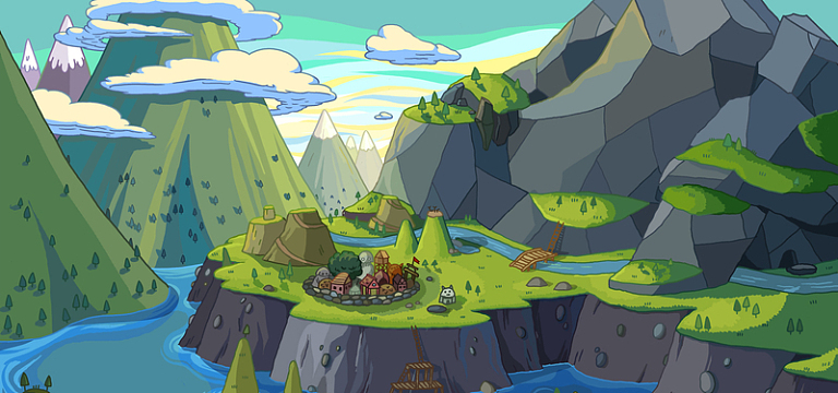 场景jpg手绘游戏风景背景jpg动漫梦幻游戏背景psdjpg古楼云雾山峰背