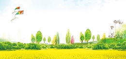 卡通手绘油菜花出行背景素材