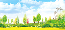 卡通童趣油菜花动漫景色banner