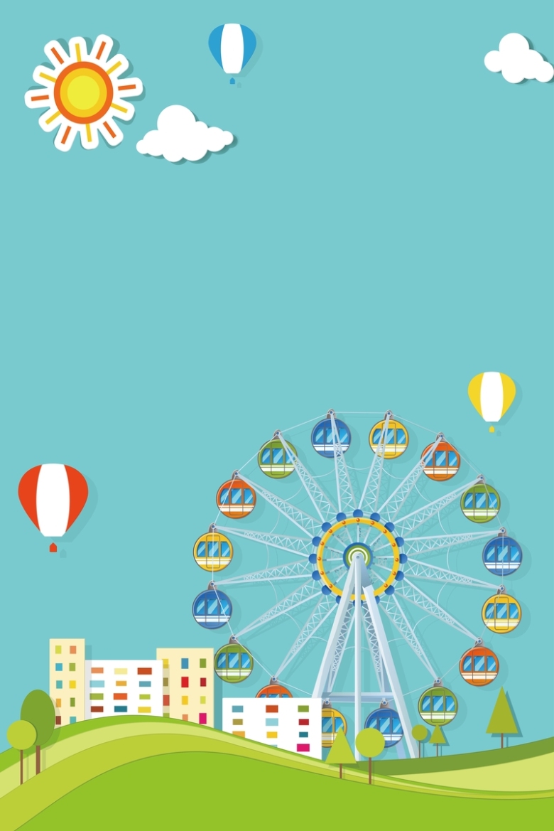 蓝色矢量插画摩天轮儿童节海报背景素材