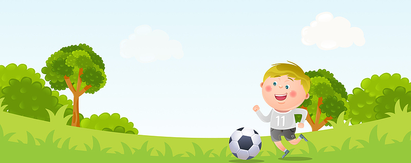 开学踢足球卡通文艺景色绿地背景