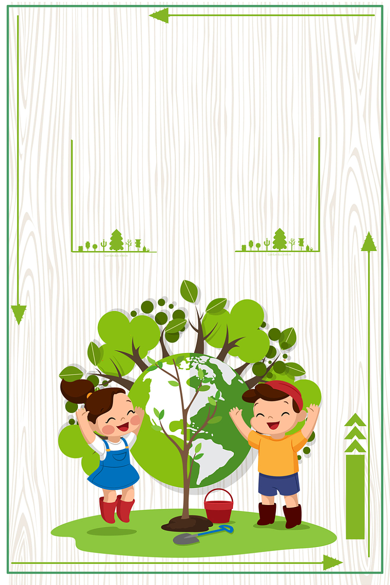 绿色卡通植树节人物线框背景