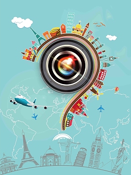 春季开春春光相机旅拍旅游旅行海报背景模板