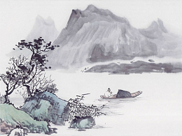 渔翁垂钓水墨画背景