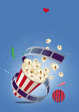 卡通爆米花蓝色背景素材