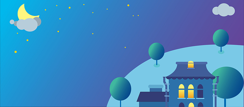 渐变蓝色夜晚卡通海报背景