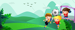 卡通创意踢足球手绘绿色banner