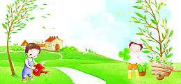 儿童植树卡通绿色banner背景
