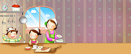 母亲节母亲做饭场景卡通纹路紫banner