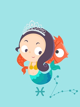 十二星座创意插画-双鱼座海报背景模板