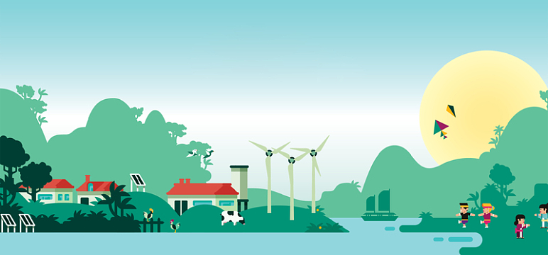 手绘绿色卡通人物插画平面广告