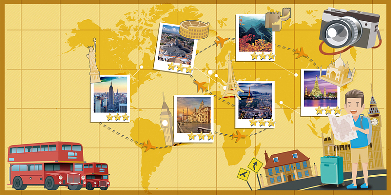 创意地图卡通地图旅游宣传海报背景素材