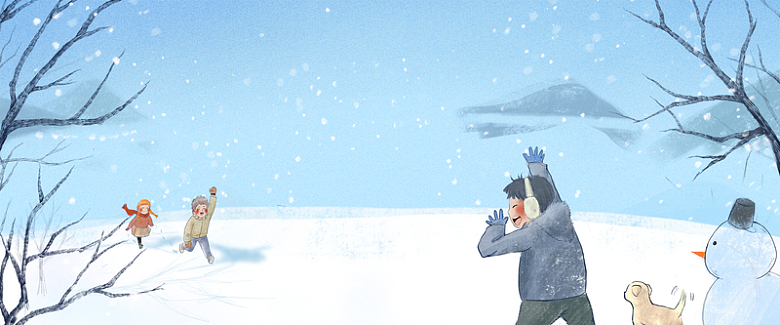冬季打雪仗卡通手绘蓝色banner