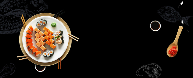 美味寿司文艺简约手绘背景