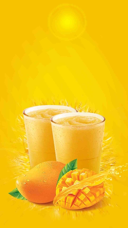 橙色新鲜芒果汁psd分层h5背景素材