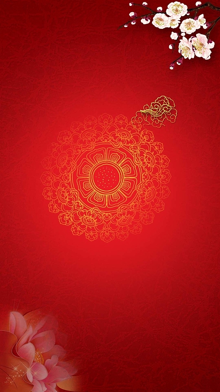 红色花朵纹理新年商业h5背景
