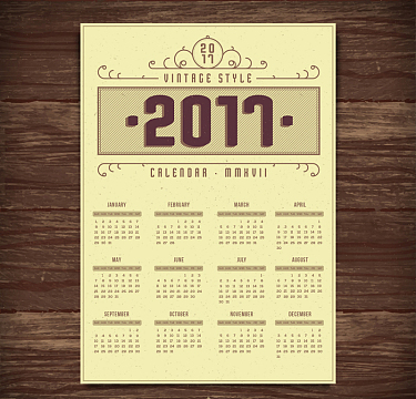 2017咖啡色复古日历背景素材