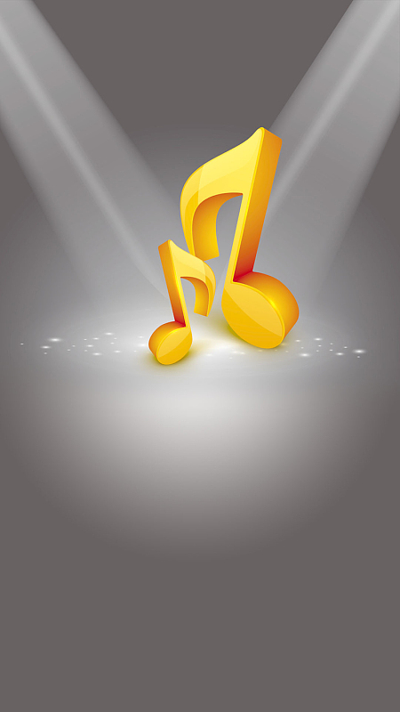 灰色舞台下的聚光灯和黄色质感音符h5背景