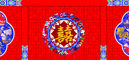 奢华婚礼纹理几何红色banner背景