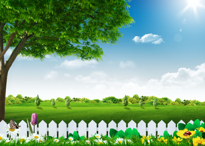 绿化护栏草地风景海报背景素材