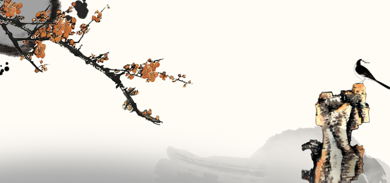 水墨画古风中国红海报背景