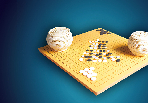 藤编围棋棋盘蓝色背景