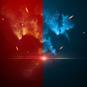 蓝色红色撞色火花背景