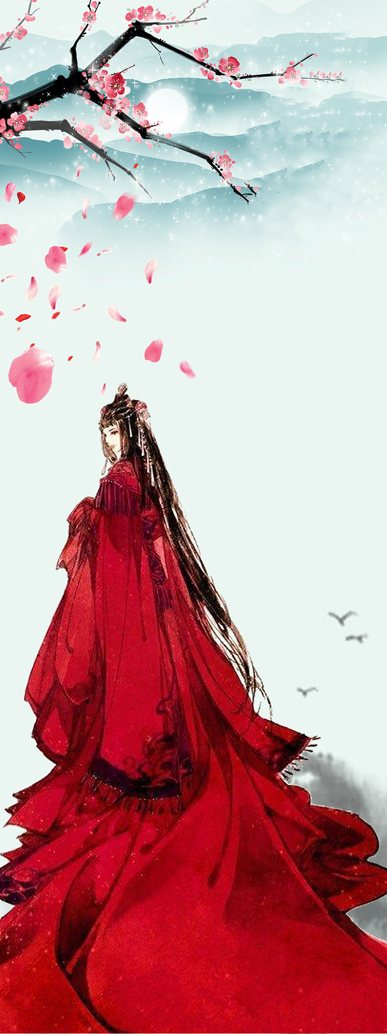 红衣女子中国古风背景素材