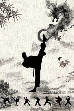 中国风水墨中华武术培训海报背景素材