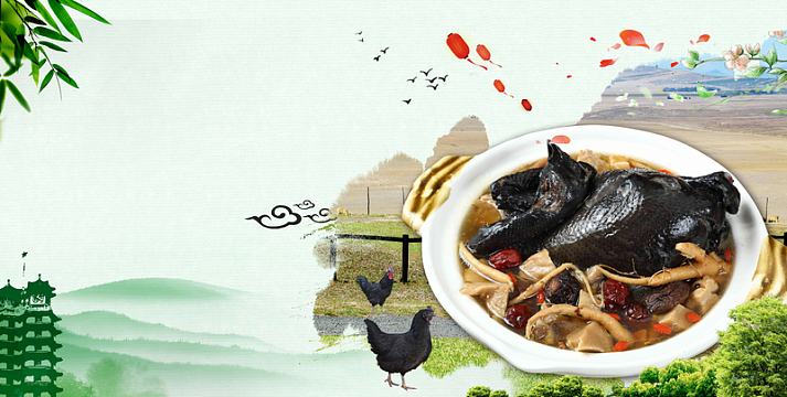 中国风滋补养生乌鸡汤海报背景素材