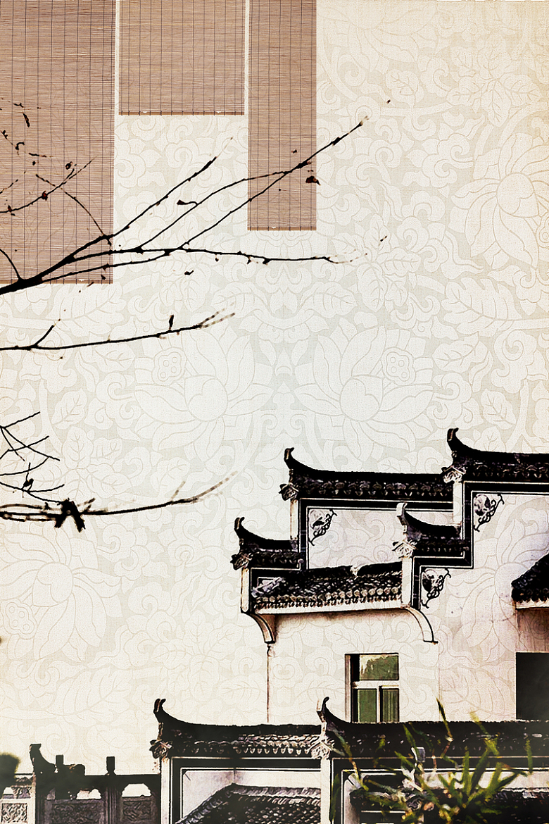 中国风徽派建筑旅游风光海报背景素材