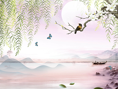 水墨画背景素材(7085x10041)psdpng水墨山水花鸟广告背景素材(2480x3