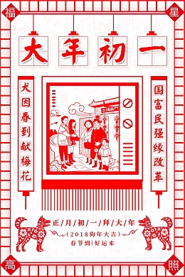 春节习俗大年初一中国风剪纸背景
