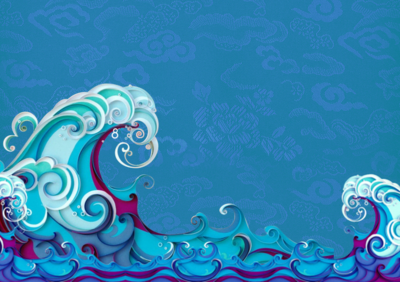 蓝色文艺海浪中国风背景素材