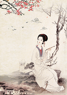 悲伤古代美人背景素材