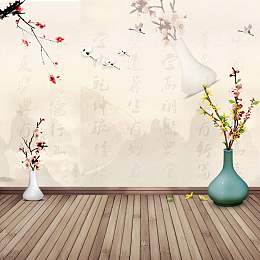 中国风插花水墨地板主图