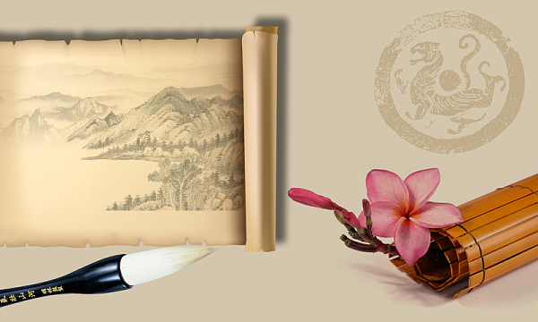 中国风古典画卷海报背景素材