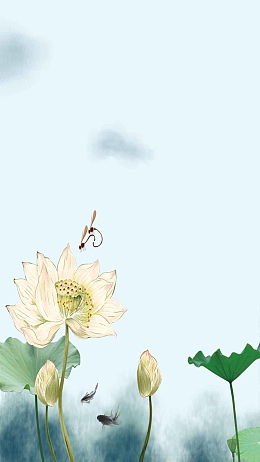 中国风荷花高山商业H5背景素材