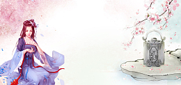 手绘古风美女花卉背景