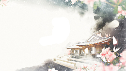 中国风庭院鲜花横板海报背景