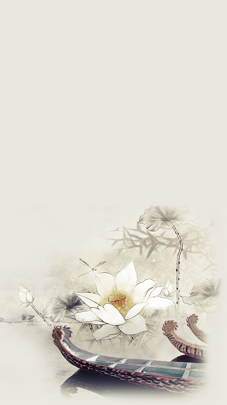 中国风水墨荷花船头背景素材