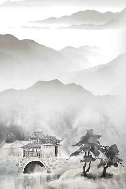 水墨江南黑白魅力城市背景