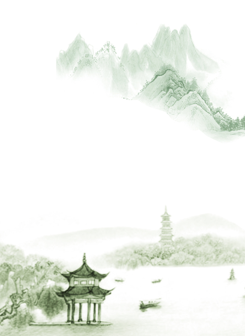 清新高山亭子绿色背景素材
