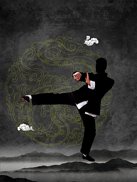 黑色中国风水墨功夫咏春海报背景素材